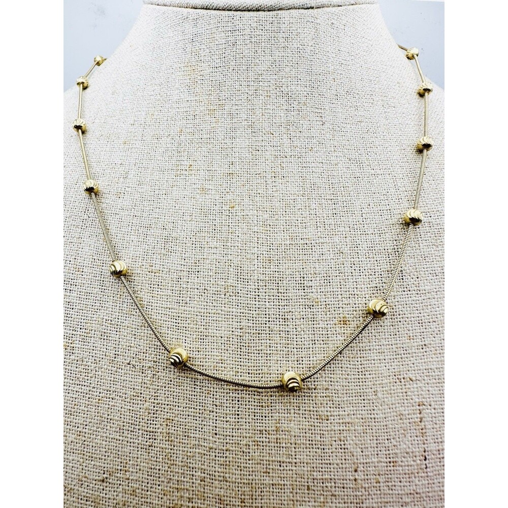 925 Italy Sterling Silver Gold Vermeil Ball Bead Chain Necklace 17.5”